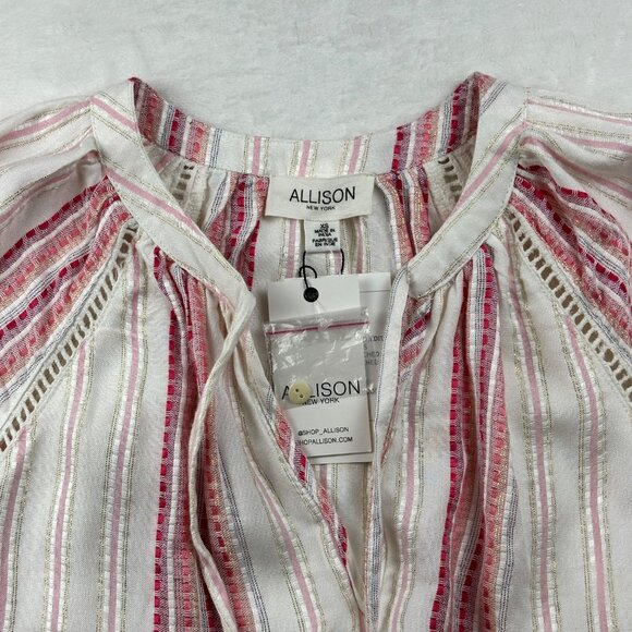 Allison New York Womens Striped Long Bell Sleeve Boho Top Tassels Crochet Sz XS - Picture 4 of 13